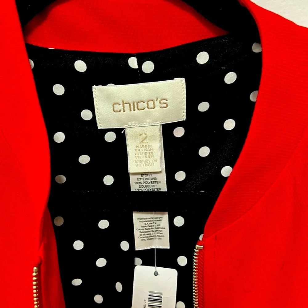 Clean crepe Bomber jacket ,long sleeve jacket, carmine red , size Chicos 2 NWT. - Picture 3 of 6